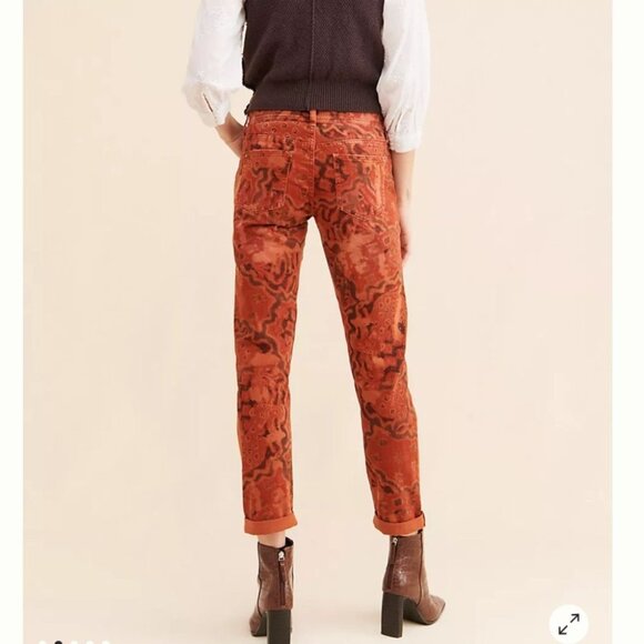 Anthropologie Pilcro Slim Boyfriend Jeans Women's Sz 31 Rust Orange Crop Ripped - Picture 14 of 14